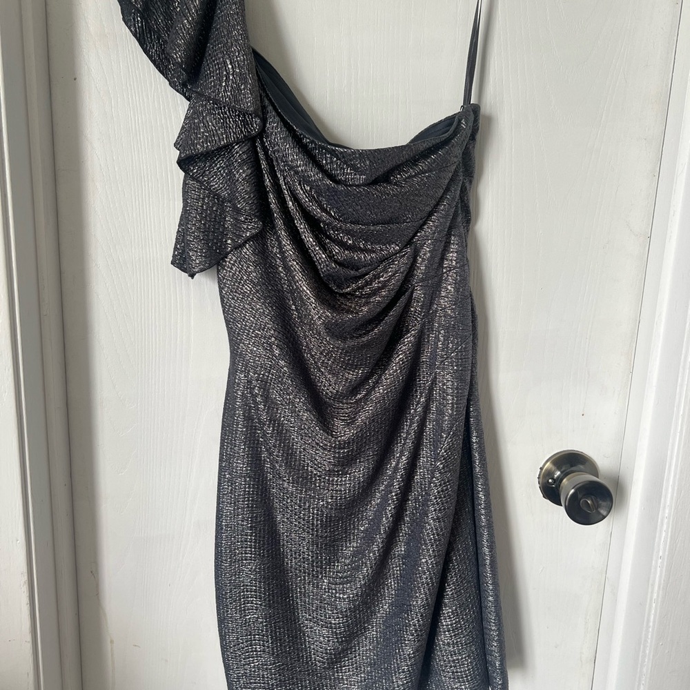 Hailey Logan Gray One-Shoulder Ruched Cocktail Dress